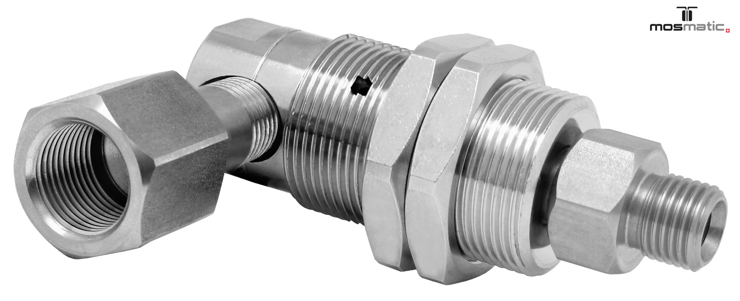 Racor giratorio 90º DXG prolongado 3 Rod. G3/8"F-G3/8"M